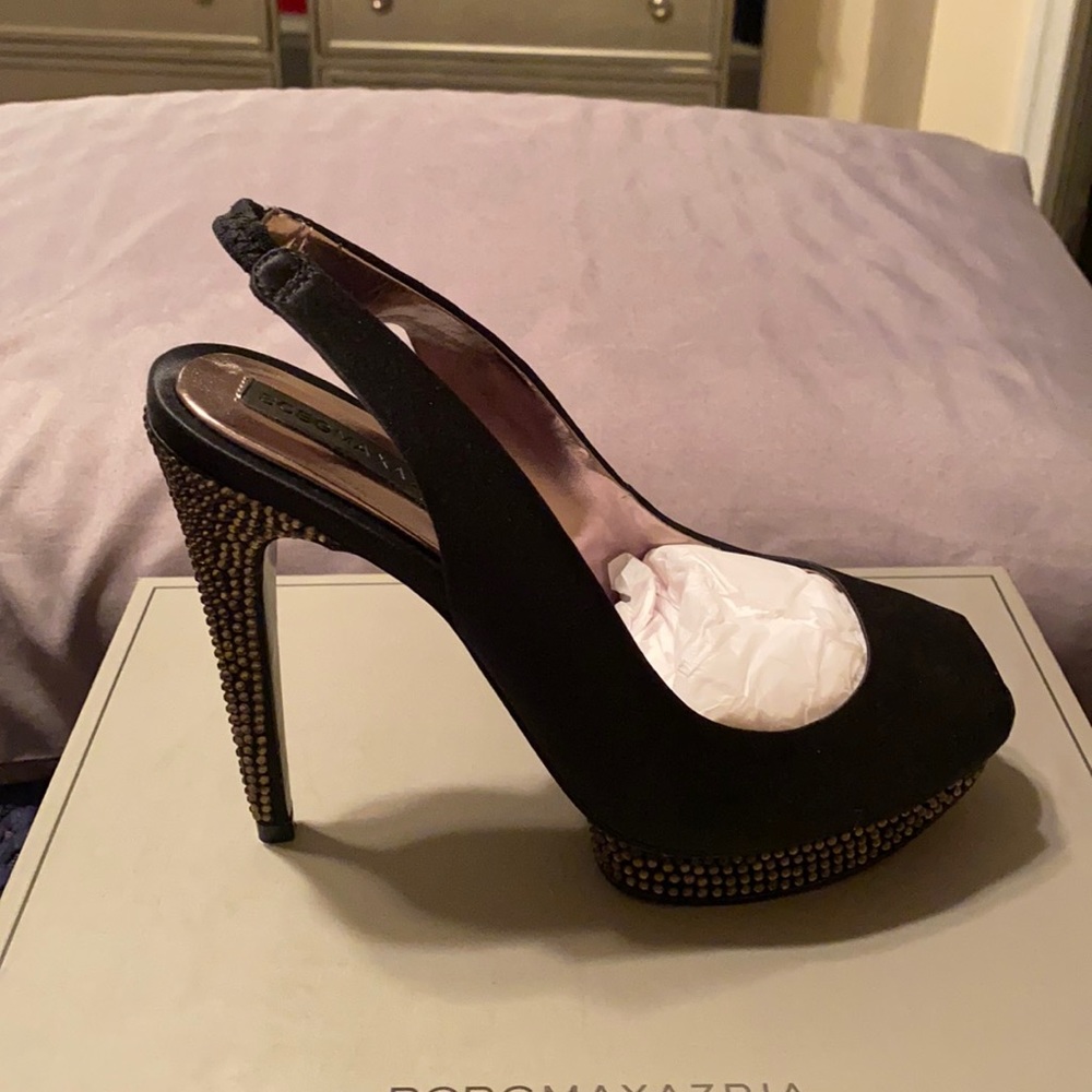 Black satin heels with platform! Never been worn😊